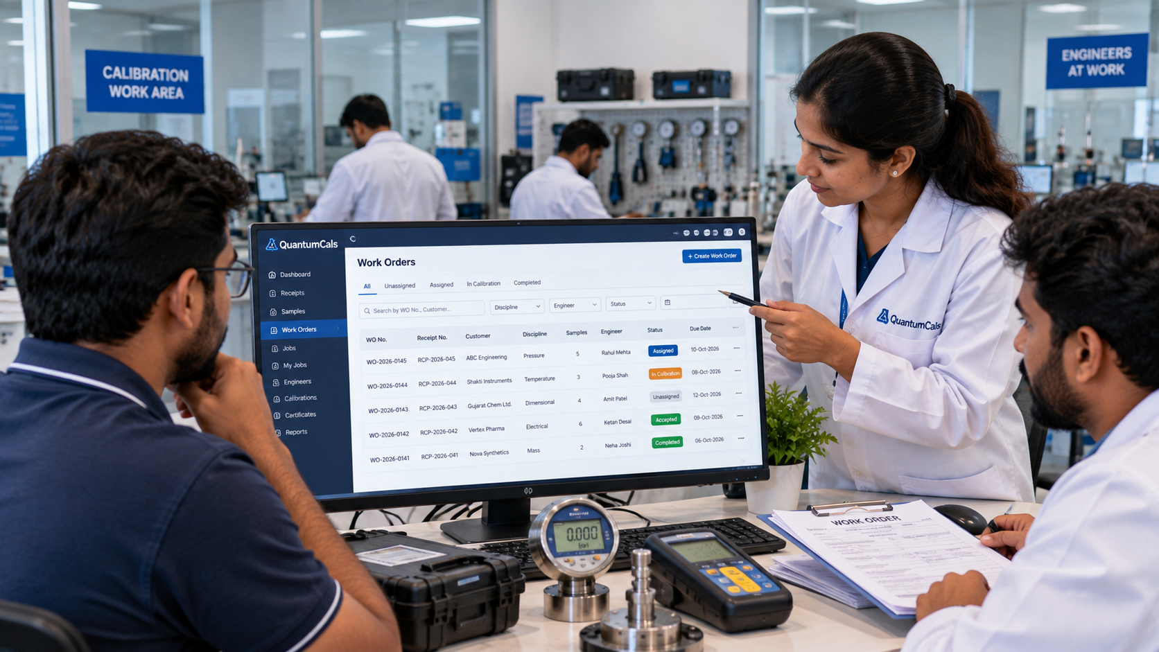 Work order and job assignment board for calibration engineers