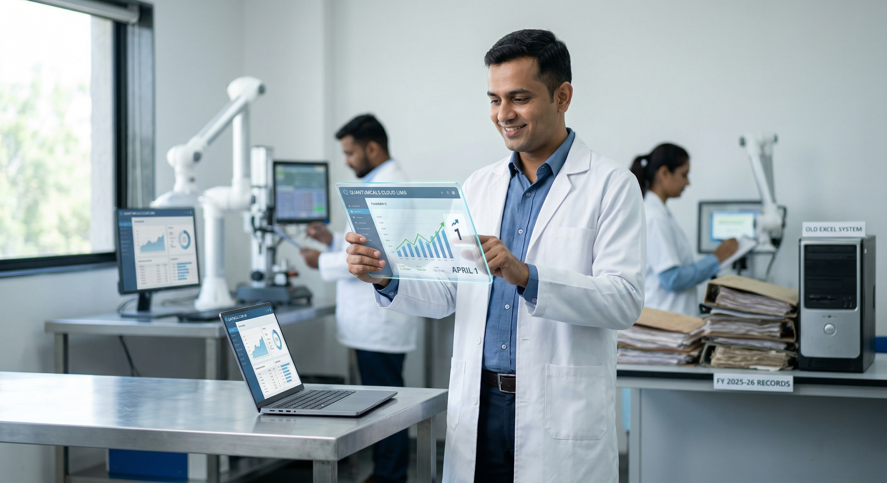 Lab manager reviewing data for the new financial year